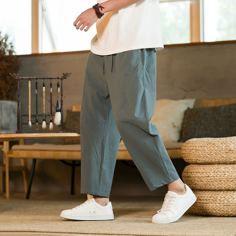 Summer thin trousers, flashlight, cotton and linen, plus size
