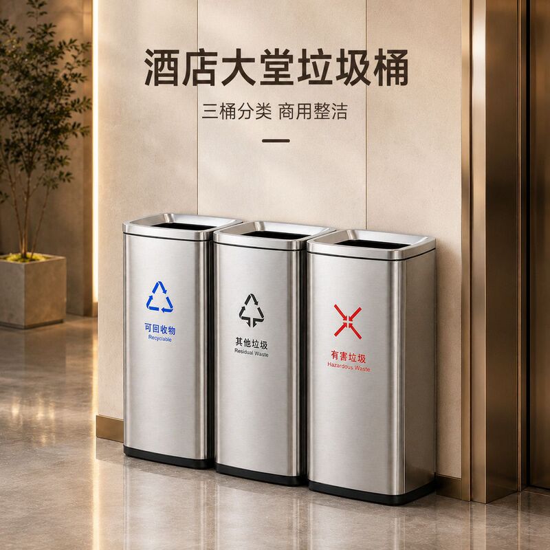 Stainless steel trash bin, commercial large size, for hospitals, public places, indoor dry and wet waste sorting, office sorting waste bin Stainless steel trash bin, commercial large size, for hospitals, public places, indoor dry and wet waste sorting, office sorting waste bin