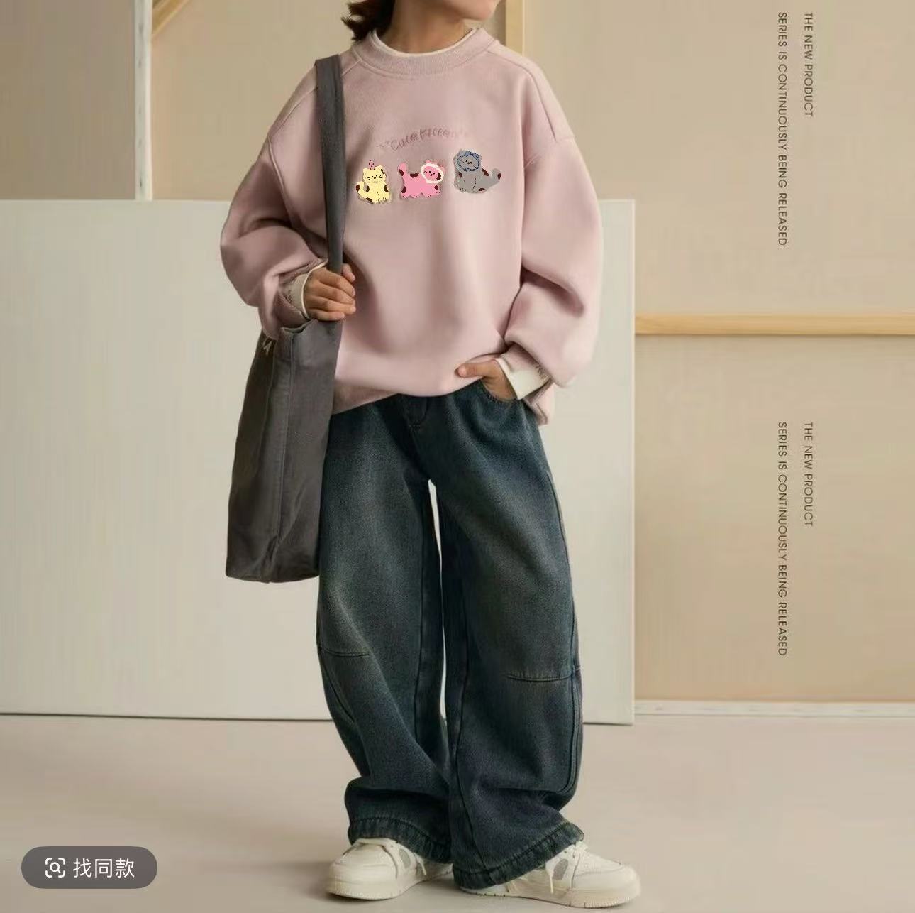 秋冬新款假两件上衣女童2025新款洋气印画加绒加厚保暖卫衣