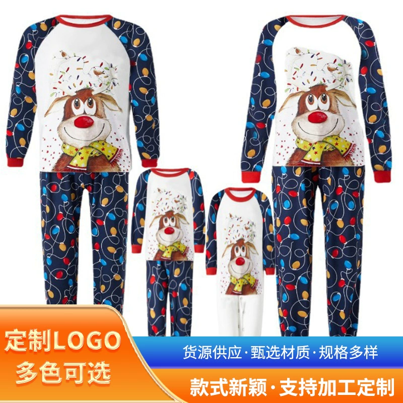 Трансграничная одежда для родителей и детей Осенняя одежда Семья из трех и четырех счастливых оленей Домашняя одежда Пижамы Рождественская одежда для родителей и детей