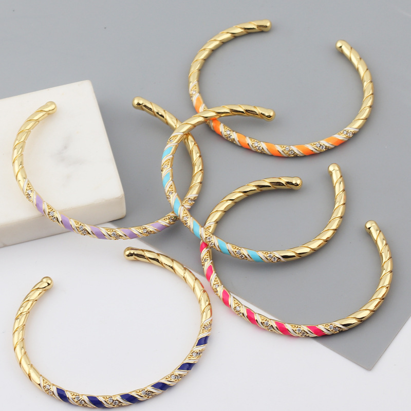 Fashion Waves Copper Bangle Inlay Zircon Copper Bracelets