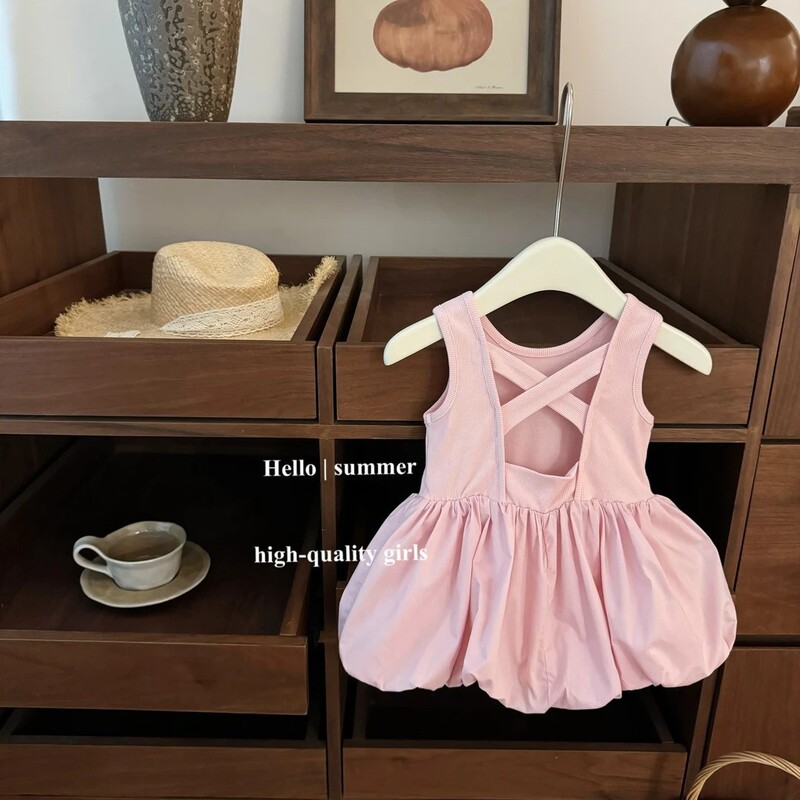【Sweet Little Sister】Ballet Aesthetics! Pink Sweet Little Backless Stylish Flower Bud Princess Dress for Baby Girls