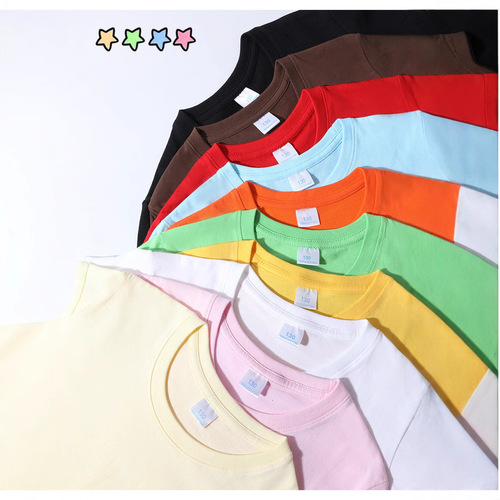 Cotton children's short-sleeve half-shirt for girls and boys, unisex children's short-sleeve clothing, solid color