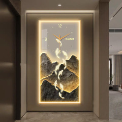 现代轻奢金山玄关装饰画时钟挂钟客厅过道走廊背景墙LED灯光壁画