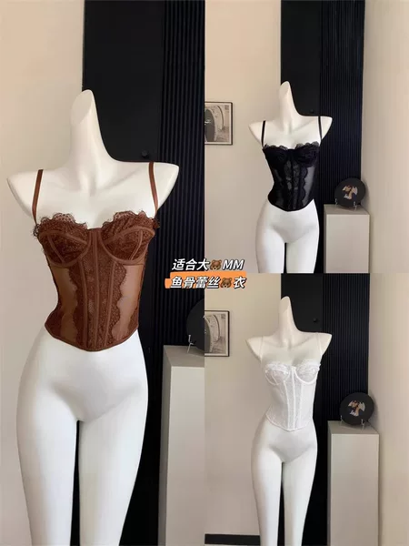 Hot Girl Sexy Fishbone Bra Women's Push-Up Corset Lace See-Through Pure Lust Suspender Corset Top