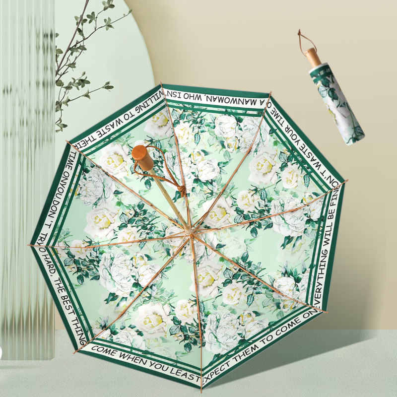 Titanium Top Quality Silver Three-Fold Retro Sunshade UV Protection Folding Rain Or Shine Portable Lightweight Sun Umbrella_voghion.com