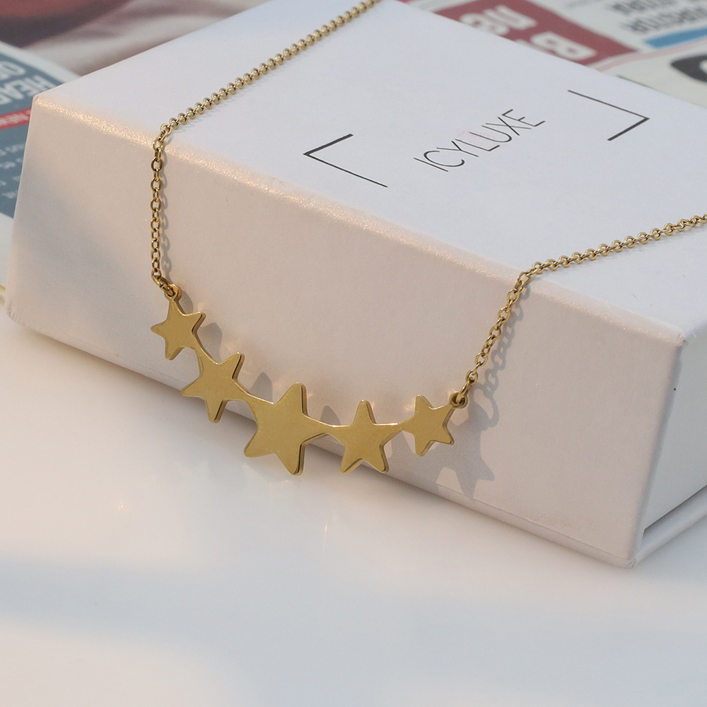 Simple Style Pentagram Pendant Stainless Steel Necklace For Women