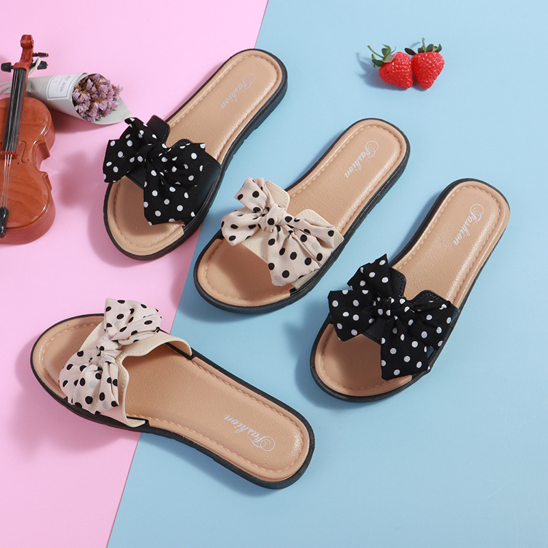 Zapatillas de verano bowknot Casa de mujer en línea rojo estilo transfronterizo verano casa sandalias pareja de vacaciones de las mujeres zapatos de playa image 3