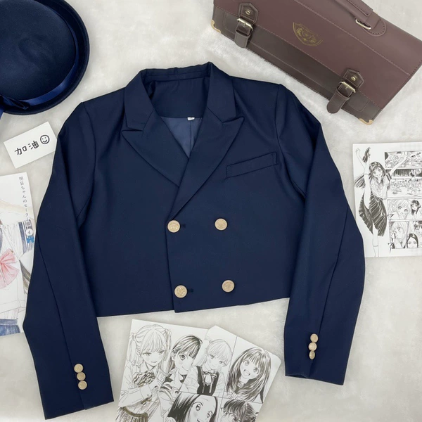 Blue short double-breasted suit