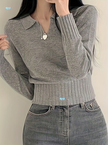 Casual Long Sleeve Crop Solid Notched Collar Pullover Cross-border
