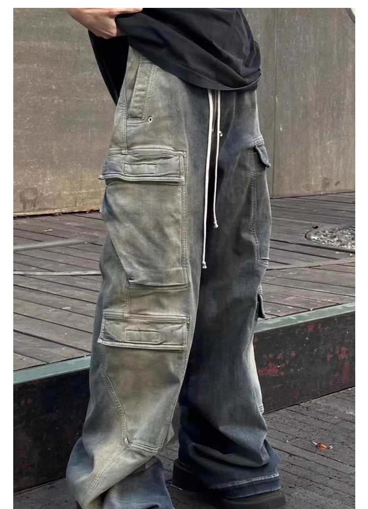 Men's Clothing VINTAGE GARC niche trendy brand RO style wide leg multi pocket flared distressed jeans men's vibe cotton_voghion.com