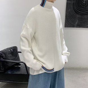 Turtleneck Sweater Men's Loose Lazy Hong Kong Style Korean Style Trendy Large Size Jacket Autumn and Winter Sweater