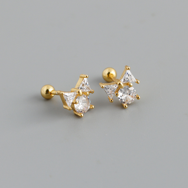 Fashion Bow Knot Sterling Silver Inlay Zircon Ear Studs 1 Pair