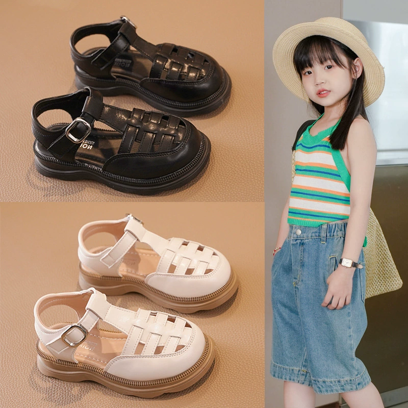 Римские полусандалии для девочек 2024 летняя новая средняя и средняя детская нескользящая пляжная обувь детская дышащая студенческая обувь одиночная обувь