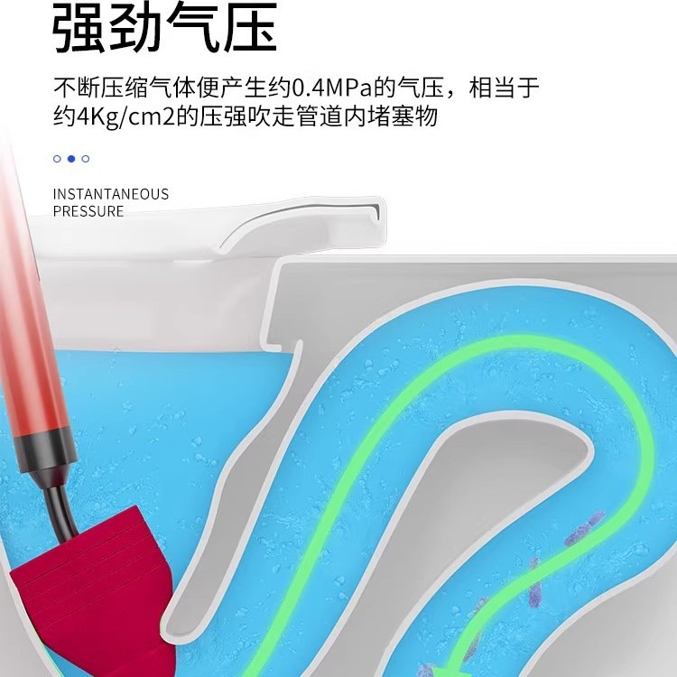 Draguadora de inodoro con un cañón de ventilación de aire de alta presión para dragar tubería de alcantarillado y herramienta especial para succión de inodoro