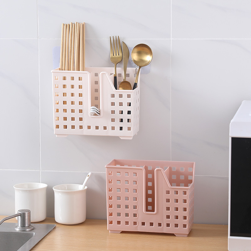 Jaula de palillos multipropósito colgante de cocina simple caja de almacenamiento de cubiertos sin clavos pegada en la pared tipo palillos de drenaje
