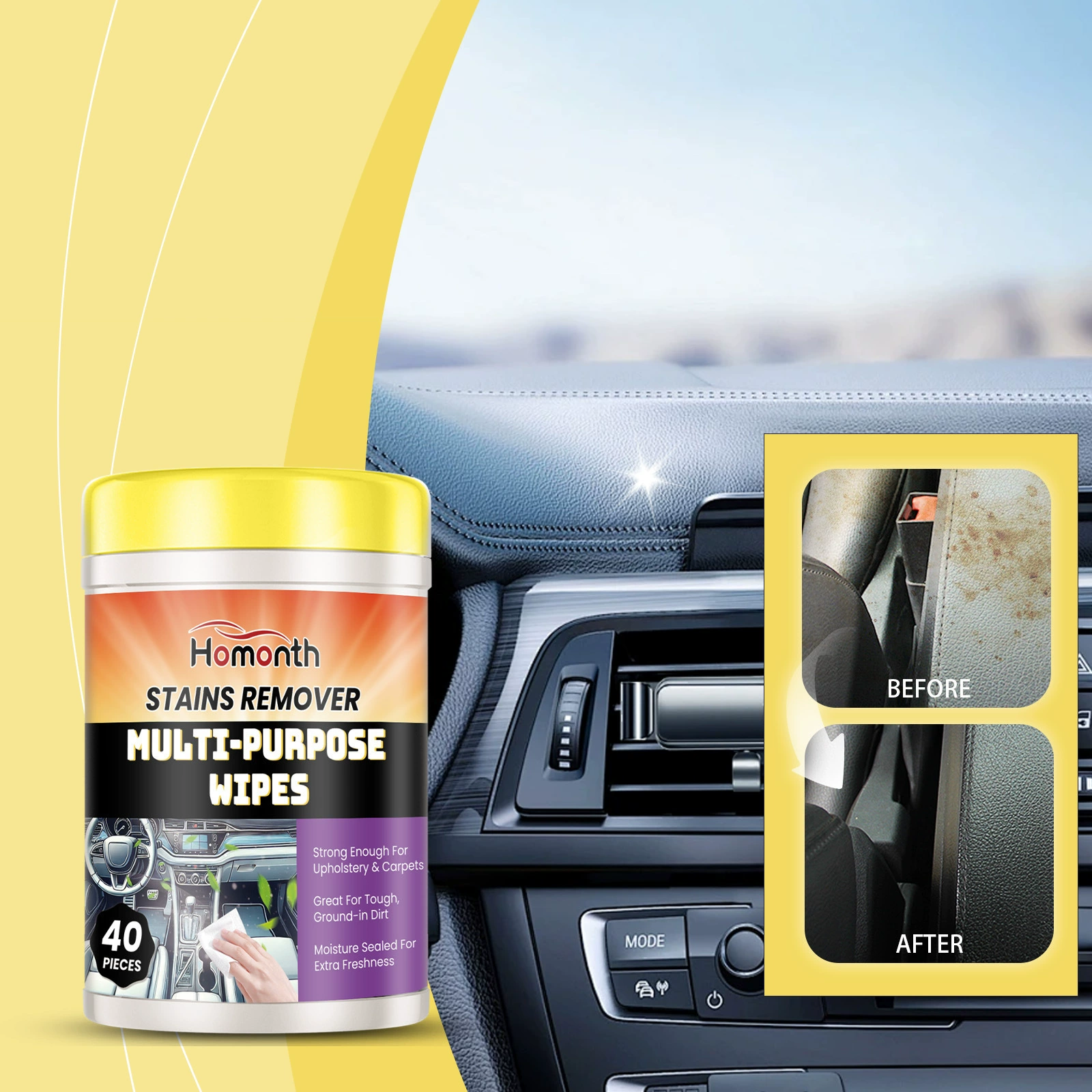 HOMONTH Автомобильные салфетки для очистки салфеток быстрого удаления пятен