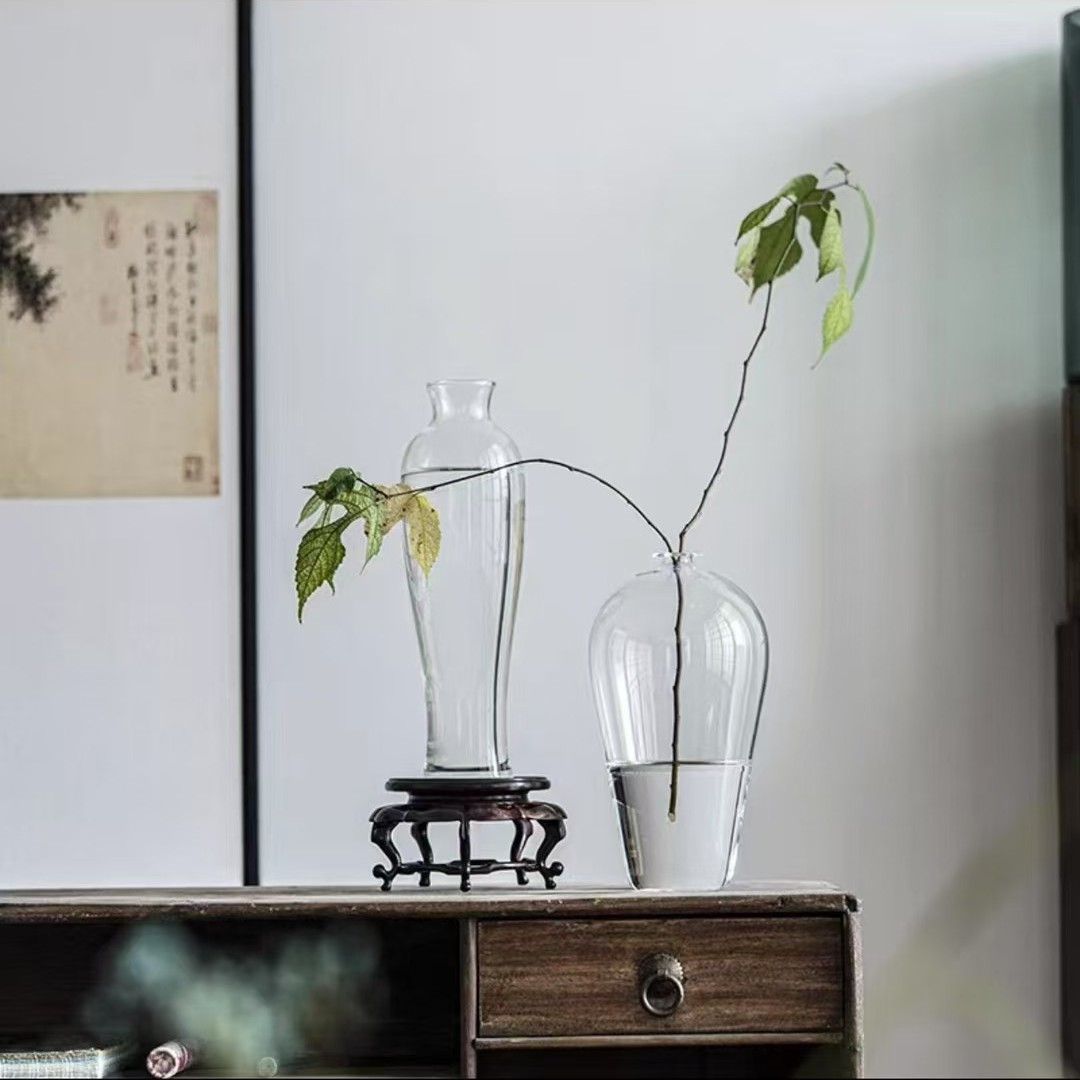 禅意观音瓶吹制透明玻璃花瓶插花水培花器简约装饰品禅意观音