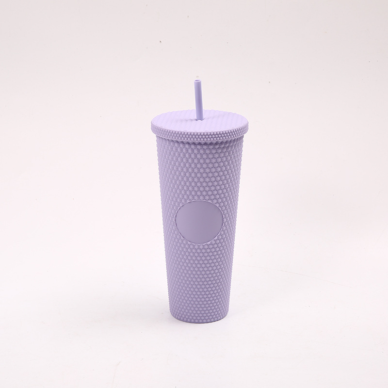 跨境厂家新款创意双层吸管扎手塑料杯 通用便携大容量星巴榴莲杯详情16