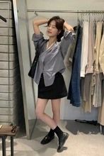 韩系秋季新款长袖条纹衬衫女慵懒风蕾丝拼接百搭上衣