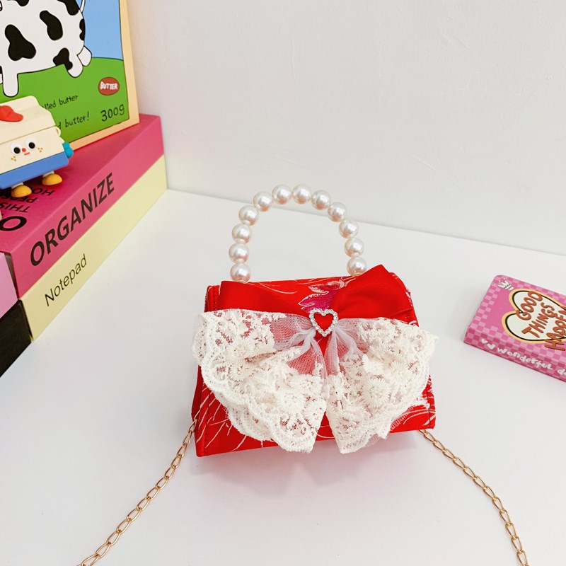 Bagos rojos perfumados para niñas bolsos de hombro con sequillas de perlas, bolsos para niños, bolsos de Año Nuevo para niños