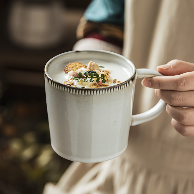 Taza de cerámica retro japonesa Taza de pareja Taza de agua casera Taza de café Taza de yogur práctica de gran capacidad