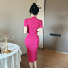 Southeast Asian style improved cheongsam button up knitted dress with buttocks wrapped long skirt