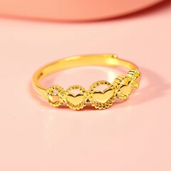 Yunnan Sand Gold Heart Ring for Valentine's Day, Elegant Jewelry, Copper Plated Gold Heart Ring, Adjustable