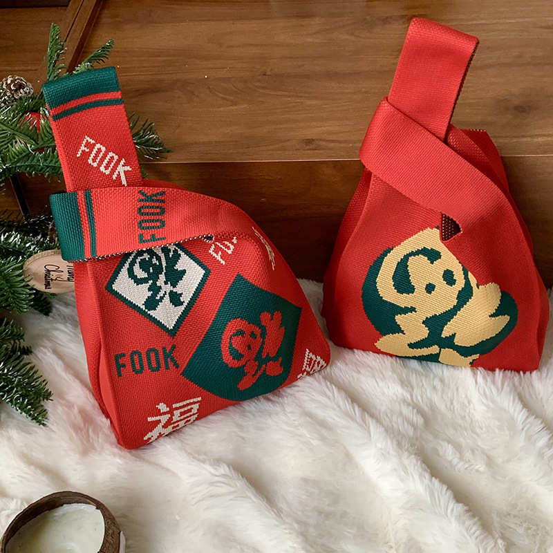 Bolsa de hombro de Año Nuevo rojo regalos festivos moda personalidad de gran capacidad bolso de punto regalo chino