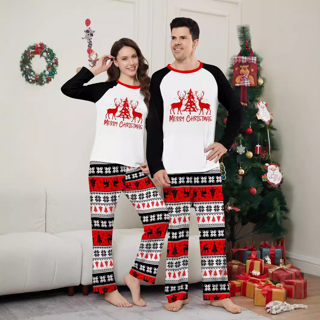 Robe de famille de Noël imprimée, pyjama, robe de maison, lettres de flocon de neige, Père Noël, cerf_voghion.com