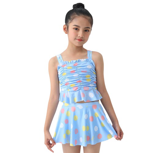 Trendy one-piece children's swimwear, stylish straight-leg girl student sports college-style hot spring short-sleeved swimsuit