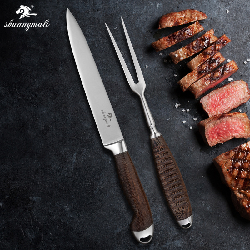 BBQKnife And Fork Stainless Steel Iron Plate BBQMeat Two-piece Set Outdoor Steak Roast Lamb Knife And Fork Set Shipping