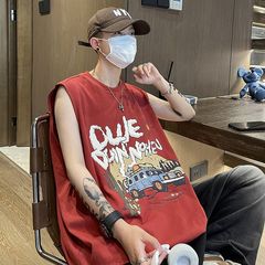 アメリカの高街ベスト男性夏の薄いファッションブランドのノースリーブtシャツがゆったりしています。
