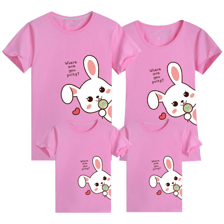 2023 conejo año padre-hijo T-shirt Año Nuevo rojo nacimiento año familia tres familia bendición seguro feliz manga corta moda