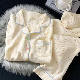 云朵细纱棉圆点睡衣女春秋季甜美大码可爱ins长袖两件套装家居服