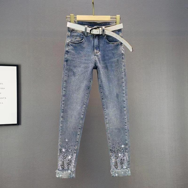 European Sequin Skinny Jeans Women's Spring and Autumn 2025 New High Waist Slim-fit Slimming Pencil Pants