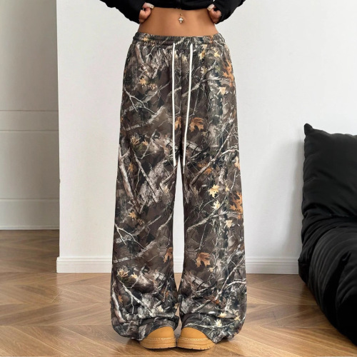 American-style fashionable loose-fitting elastic waistband camo print slim-leg floor-length pants for teenage girls