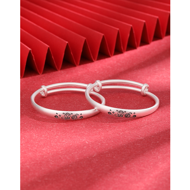 Brazalete de plata para bebés Fuzi 999 plata esterlina Año Nuevo Año de la Serpiente Brazalete de plata para niños Regalo de aniversario de luna llena