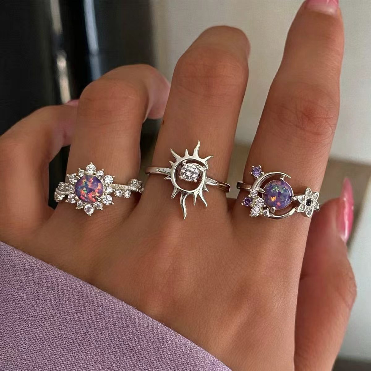 Set di anelli sole e luna viola gioielli firmati donna_voghion.com