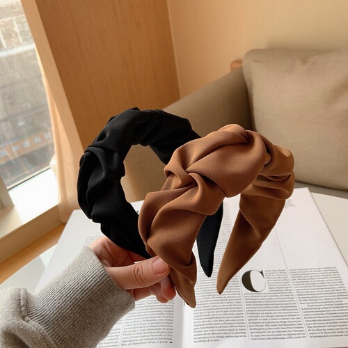 Korean Dongdaemun Style Pleated Wide Edge Solid Color Hair Clip Fashion Retro Hair Pin Korean Version Headband Hair Accessory for Women