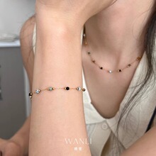 挽里天然石拼接隔珠铜手链女时髦欧美风休闲风时尚手串手饰大气
