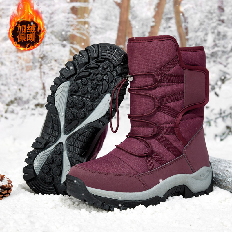 Botas de nieve gruesas del noreste, botas de algodón cálidas de velcro para hombres y mujeres, zapatos de algodón de invierno para parejas, zapatos de invierno de alta altura
