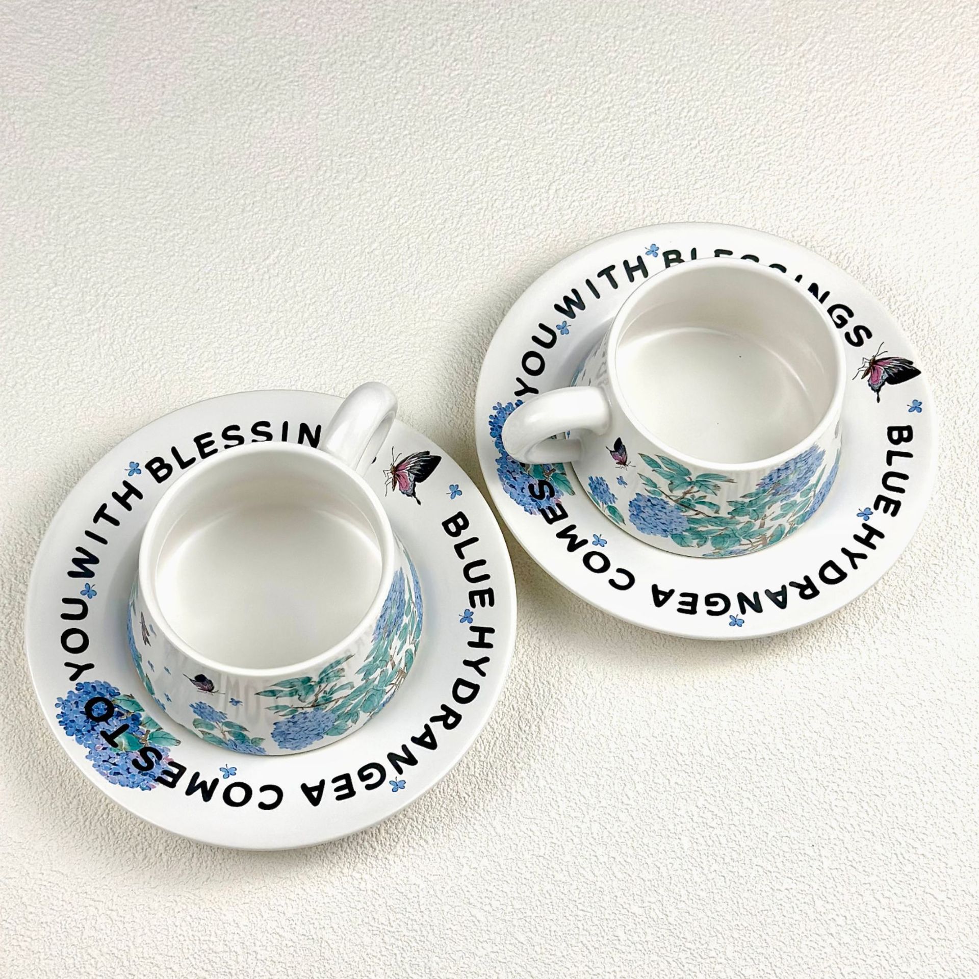 Tazas de hortenida de verano sin fin, tazas de café, platos de regalo de mano francesa, diseñador de flores retro, tazas de marca originales