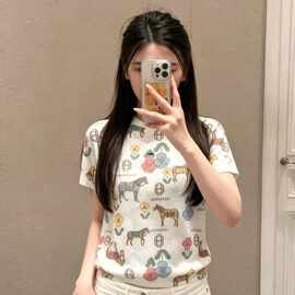 高定潮牌CD家26夏季韩系卡通印花宽松遮肉显瘦针织短袖t恤上衣女
