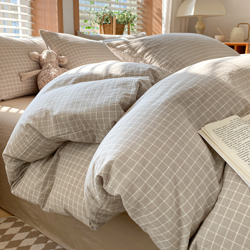 Cama de algodón lavado con agua de algodón de cuatro piezas, algodón puro 2025, nueva sábanas de cama, colchón de cama de tres piezas