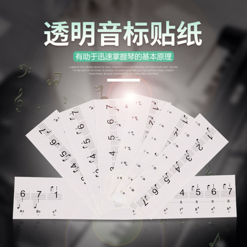 88/61/54/49-key piano electronic keyboard transparent keyboard stickers staff notation phonetic notation scale stickers