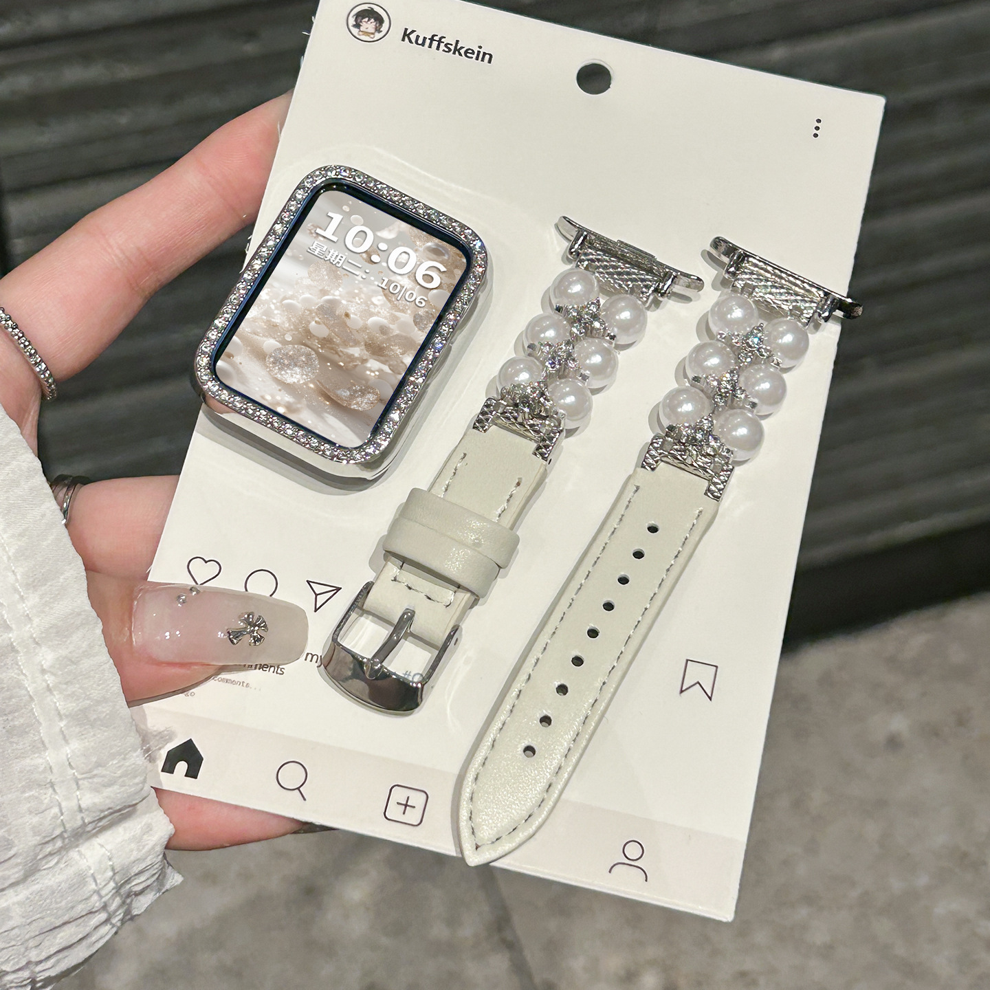 Suitable for Xiaomi Mi Band 10 Strap, 8 Double-Row Pearl Leather Strap, 9 Pro Women's Redmi Watch 456 Leather Wristband