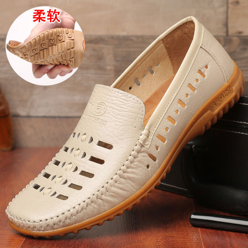 2021 Summer Casual Leather Sandals for Men, Genuine Leather Slip-On Shoes with Rubber Sole, Breathable Hollow Shoes for Middle-Aged and Elderly Men 2021 Summer Casual Leather Sandals for Men, Genuine Leather Slip-On Shoes with Rubber Sole, Breathable Hollow Shoes for Middle-Aged and Elderly Men