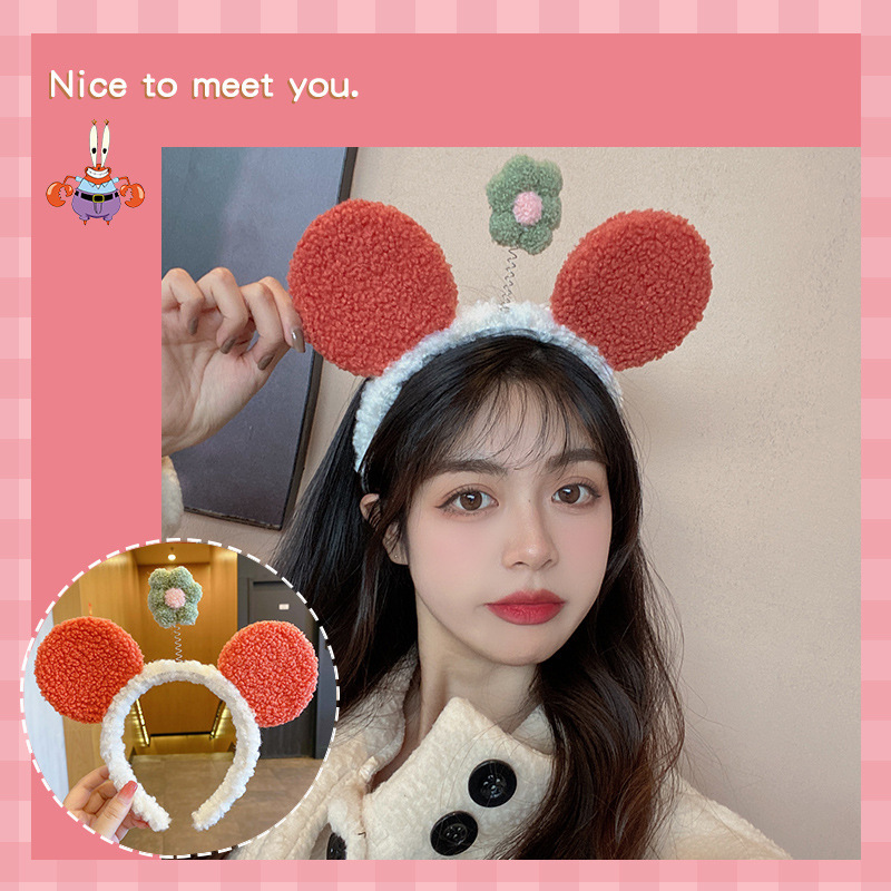 Cartoon facial lavado especial para mujeres 2024 nuevo cabello de peluche maquillaje prensado cabello lindos pinzas de cabello correa tocado