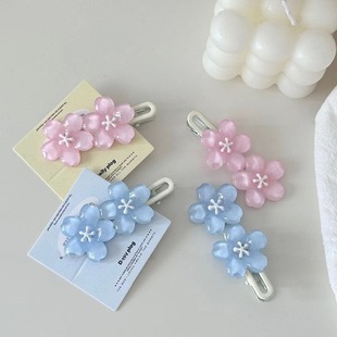 Jelly Cherry Blossom Hairpin, Super Fairy-Like with Fine Glitter, Sweet and Elegant Flower Design, Side Bangs Wave Clip Hair Accessory for Women